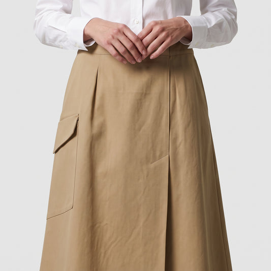 Beige Utility Wrap Midi Skirt