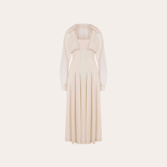 Long dress in poplin and muslin