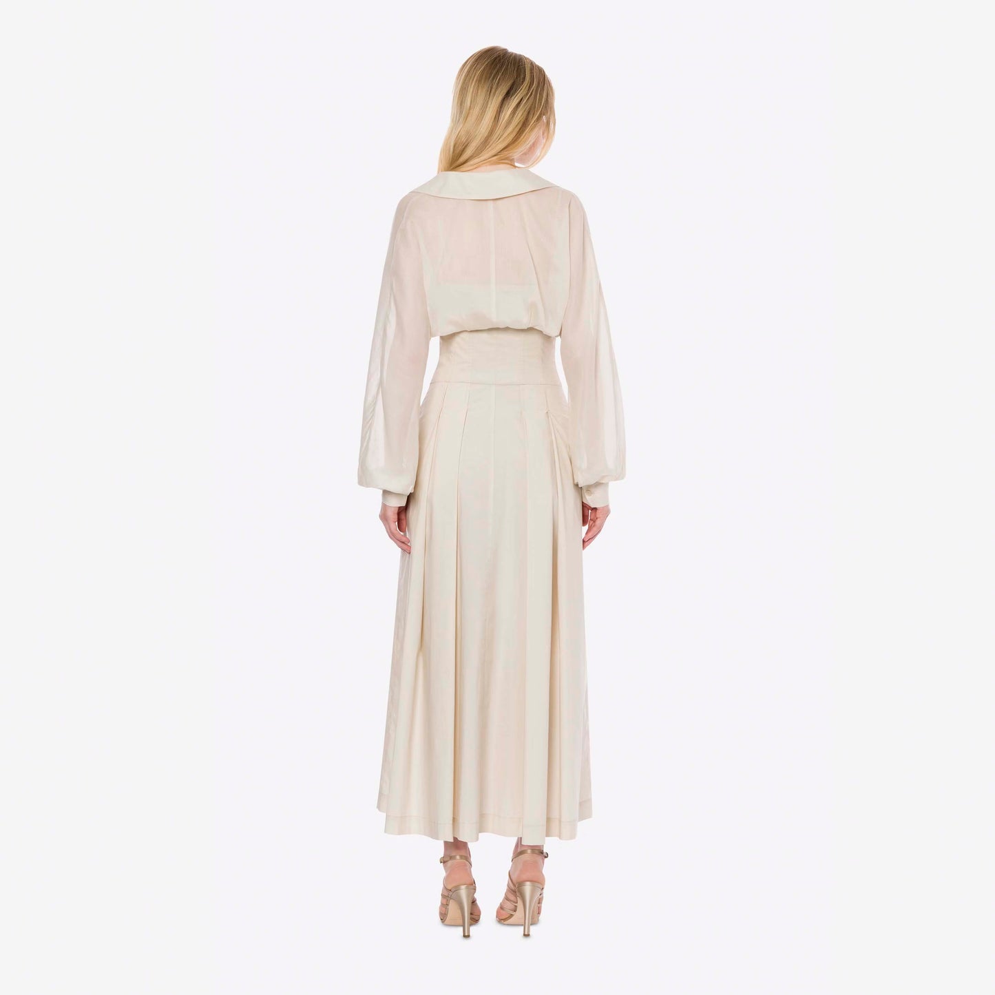 Long dress in poplin and muslin