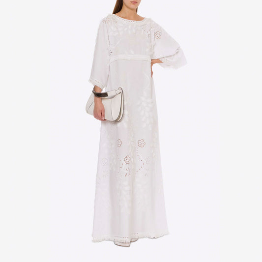 Long dress  with flowers and leaves