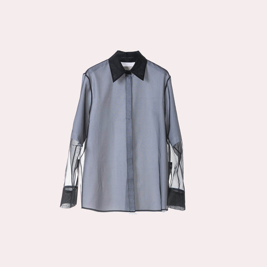 Sheer Black Contrast-Collar Shirt