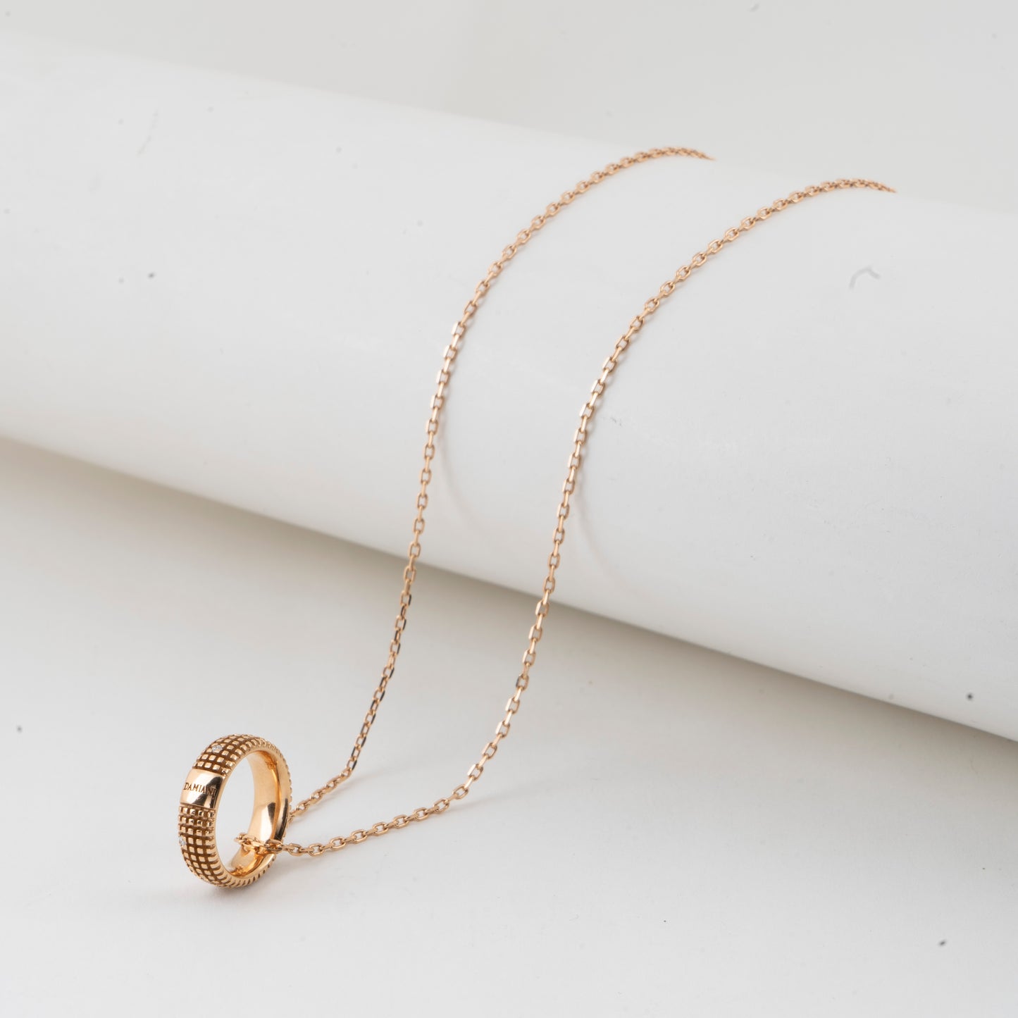 Damiani Rose Gold Pendant Necklace with Textured Ring Charm