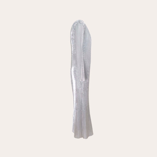 METALLIC PLISSE DRESS