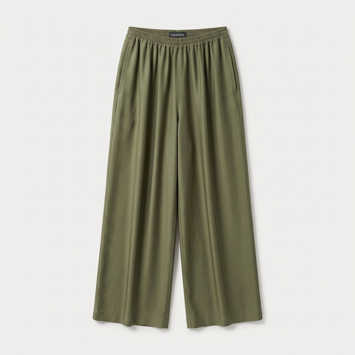 Wide-Leg Elasticated Olive Trousers