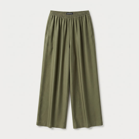 Wide-Leg Elasticated Olive Trousers