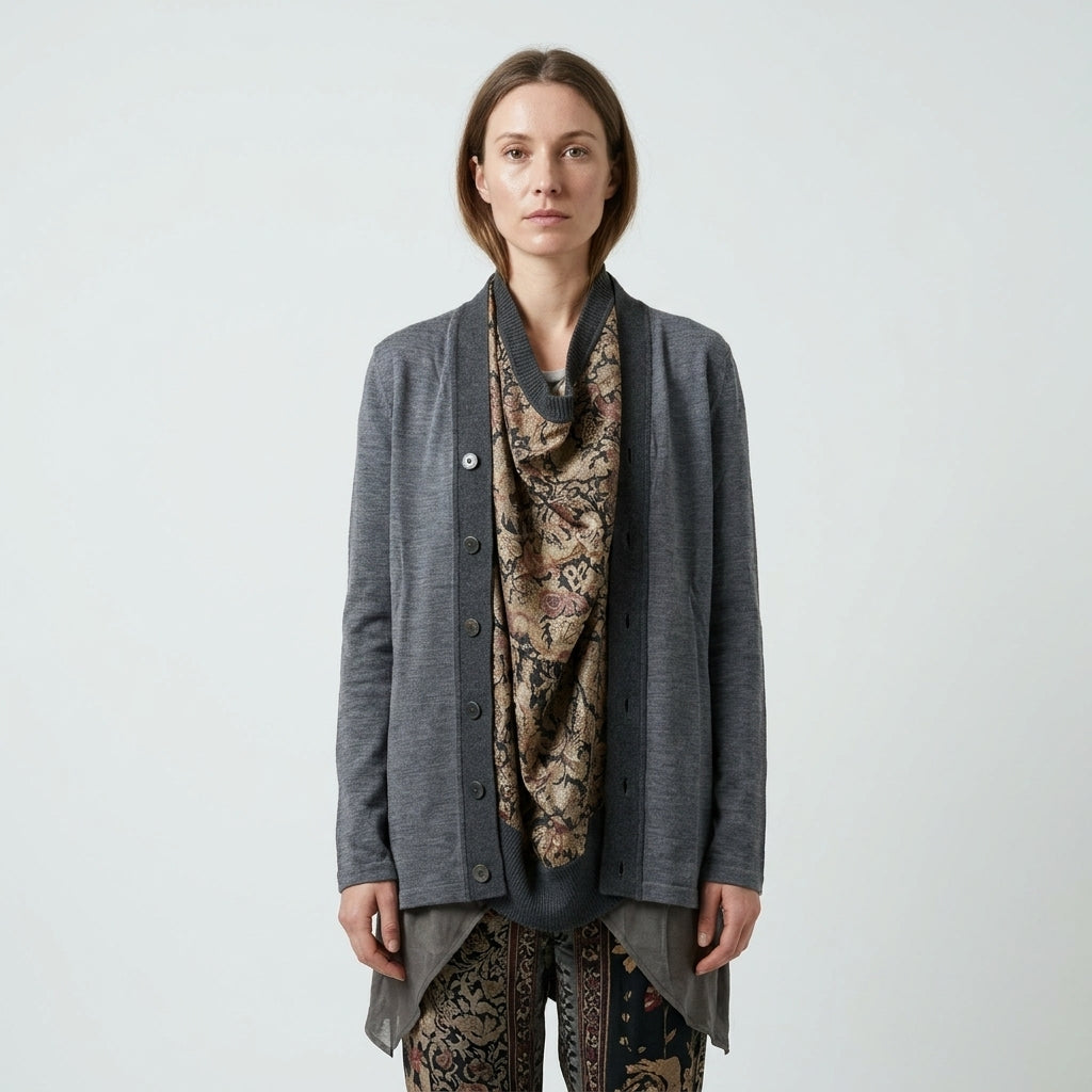 Printed Silk Layered Knit Cardigan
