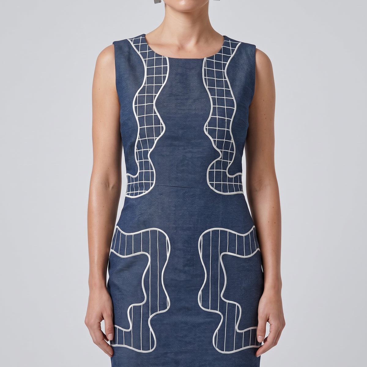 WUMAN Navy Embroidered Flounce Hem Dress - view 2