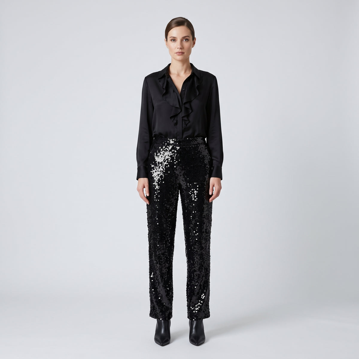 ALBERTA FERRETTI Black Sequin Straight-Leg Trousers - view 3