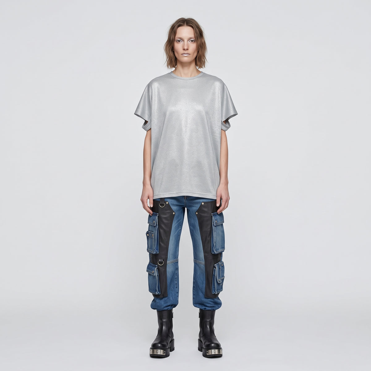 JUNYA WATANABE Silver Metallic Short Sleeve T-Shirt - view 3