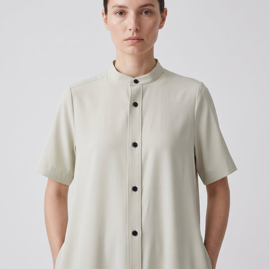 Cream Band Collar Shirt Dress