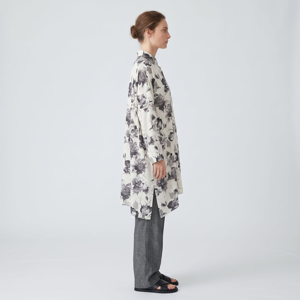Floral Mandarin Collar Tunic Shirt