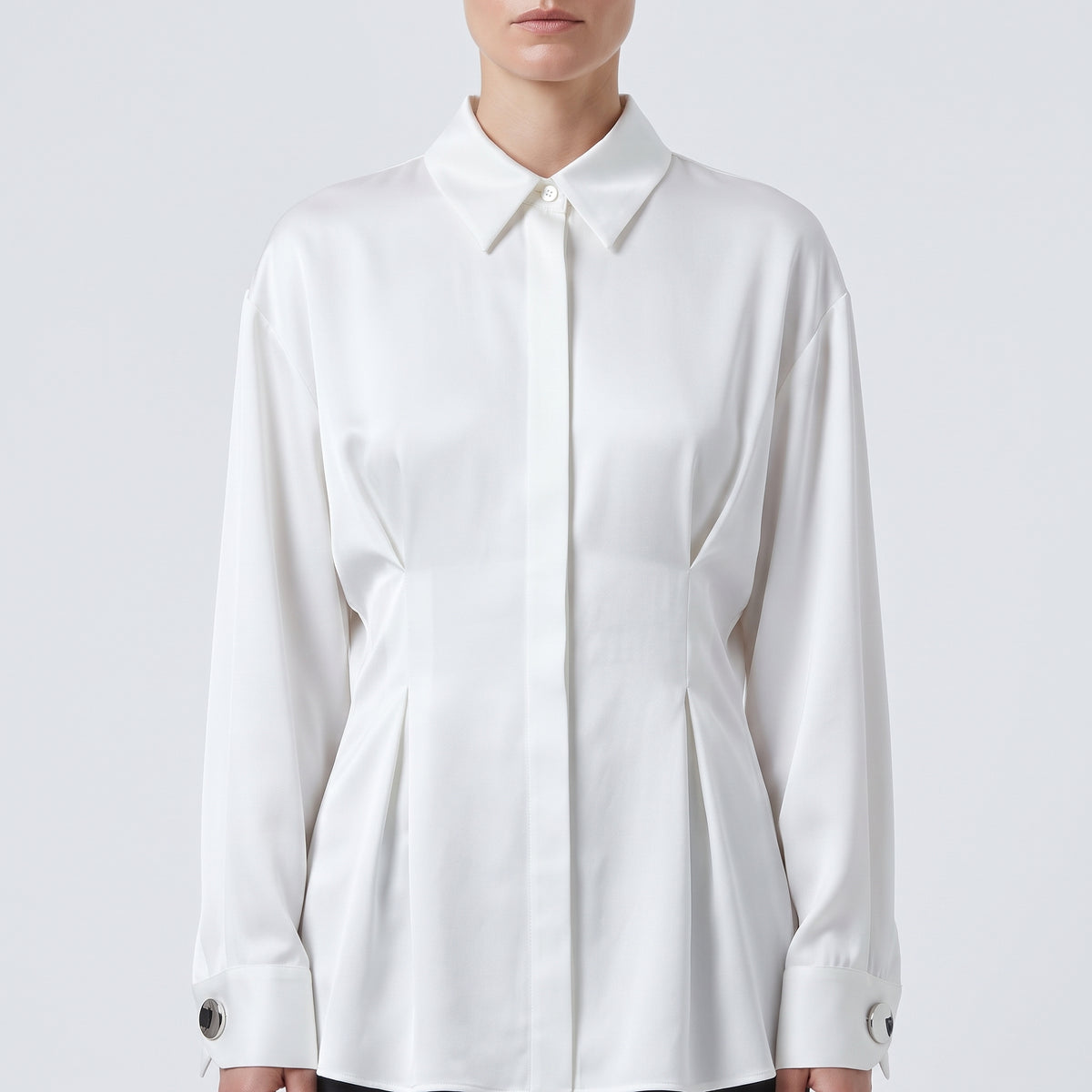 BY FANG Pleated Waist White Button Shirt - view 2