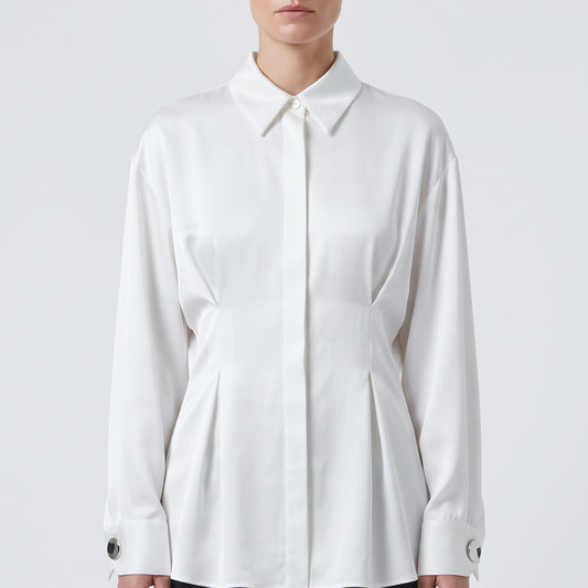 BY FANG Pleated Waist White Button Shirt - view 2