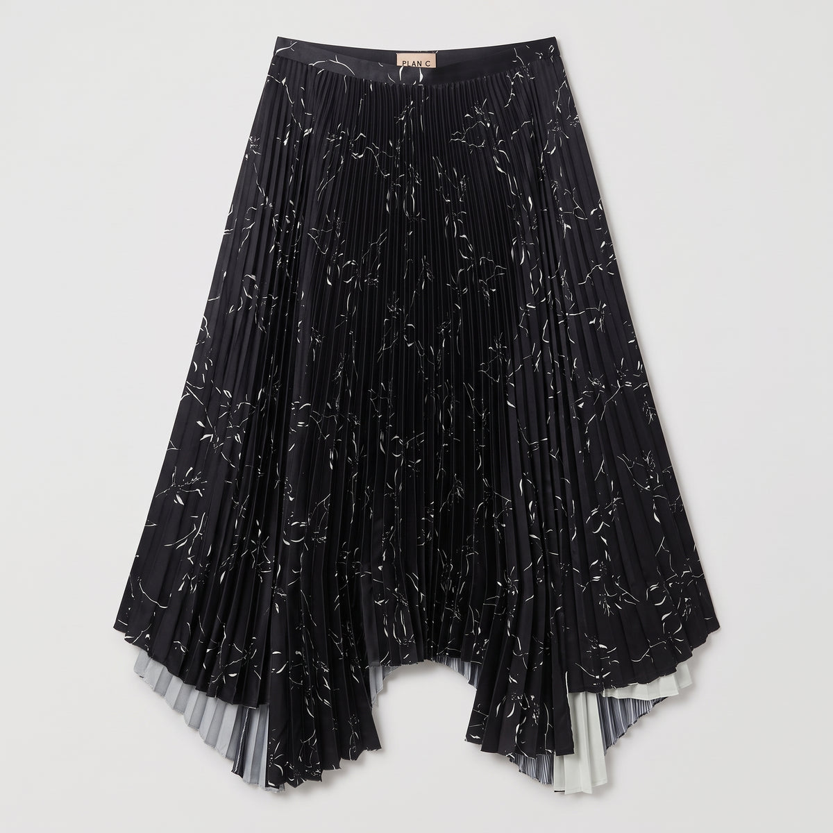 PLAN C Asymmetric Pleated Midi Skirt