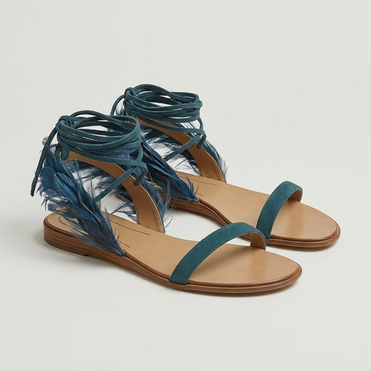 Feather Lace Up Flat Sandals