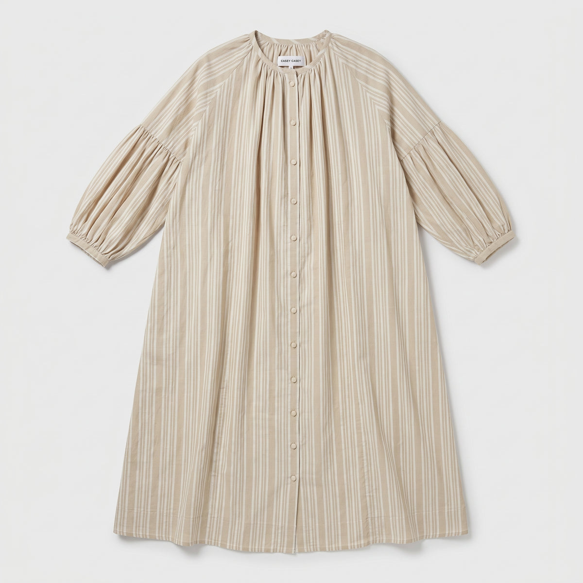 Striped Gathered Cotton Midi Dress