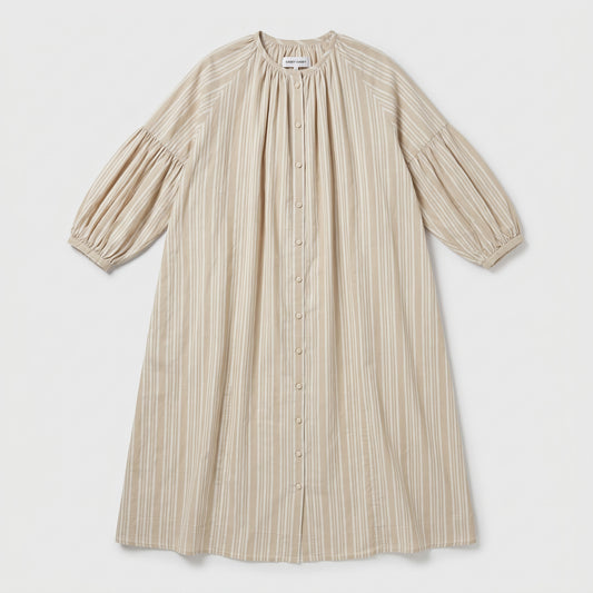 Striped Gathered Cotton Midi Dress