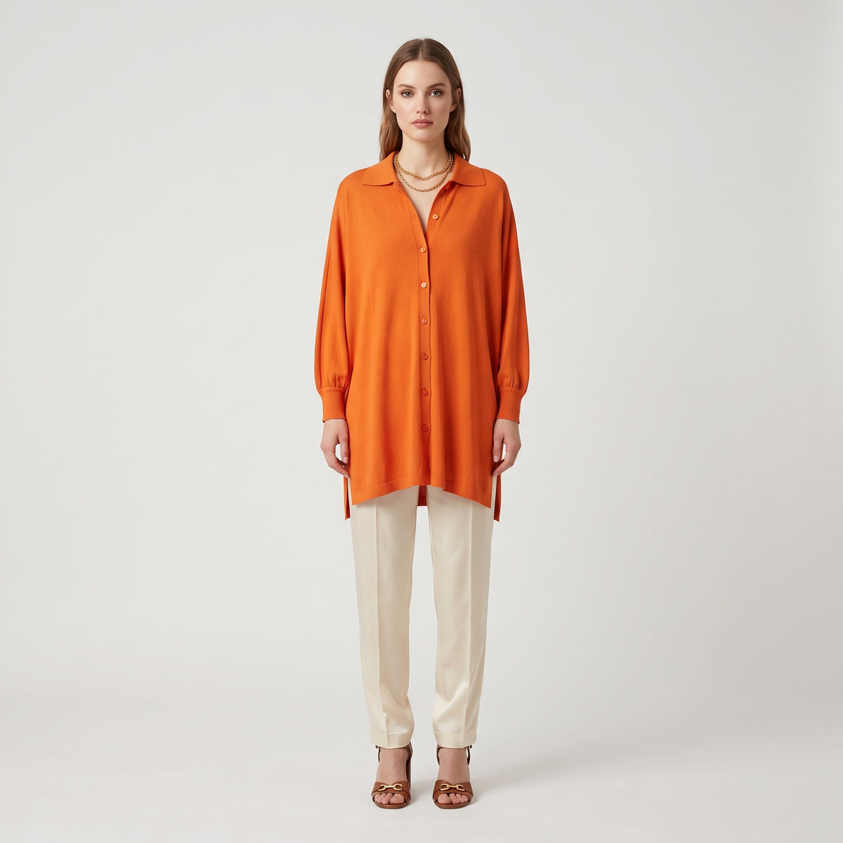 ALBERTA FERRETTI Orange Oversized Knit Polo Top - view 3
