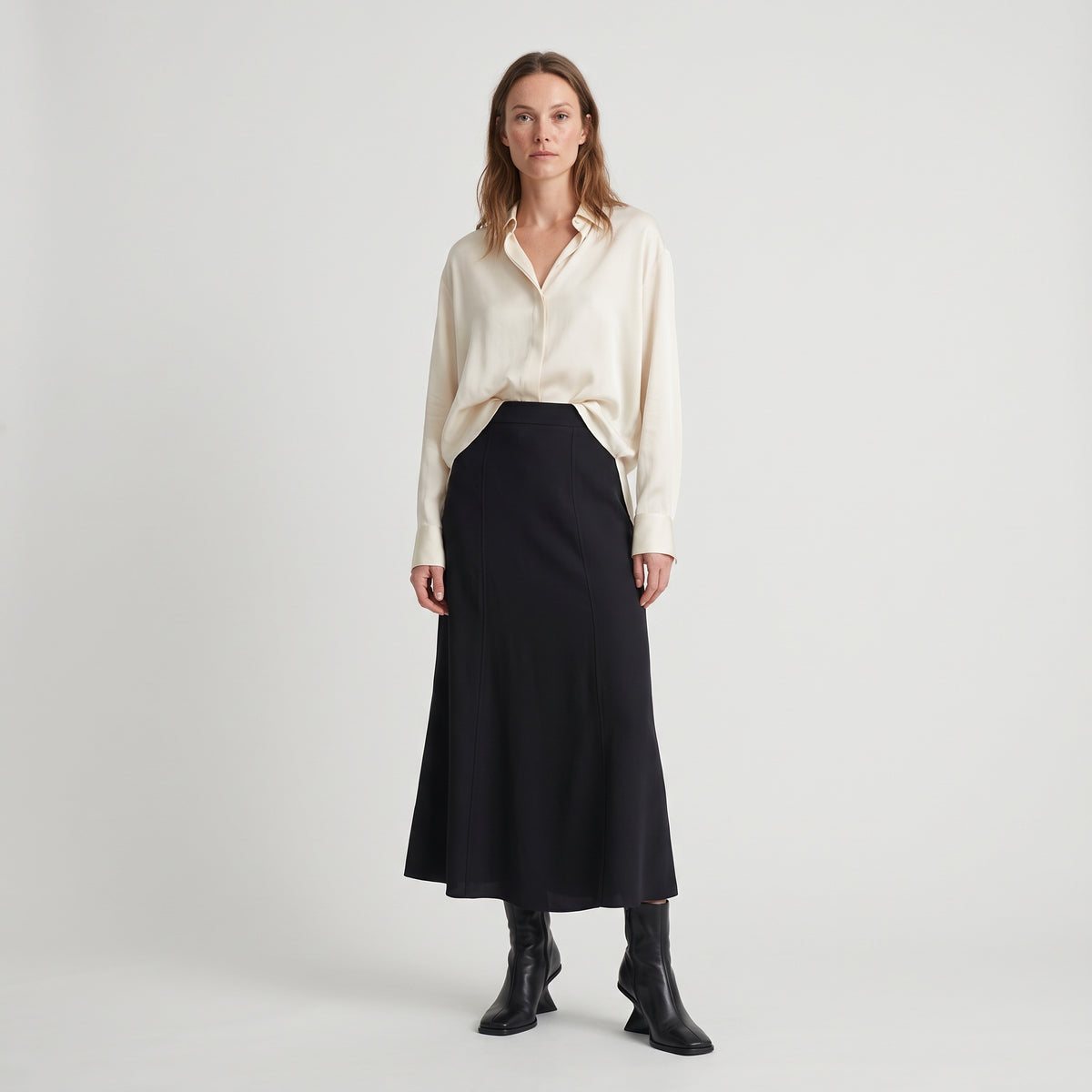 Elegant Black Paneled Midi Skirt