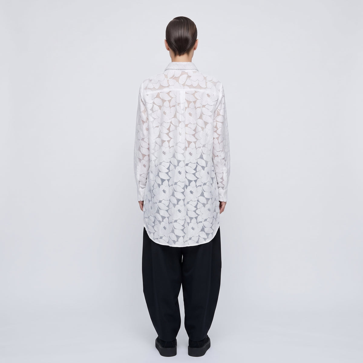 White Floral Burnout Lace Shirt