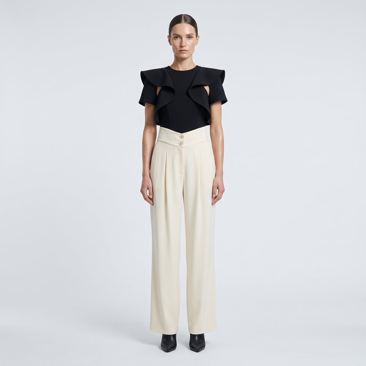 High-Waisted Pleated Tailored Trousers