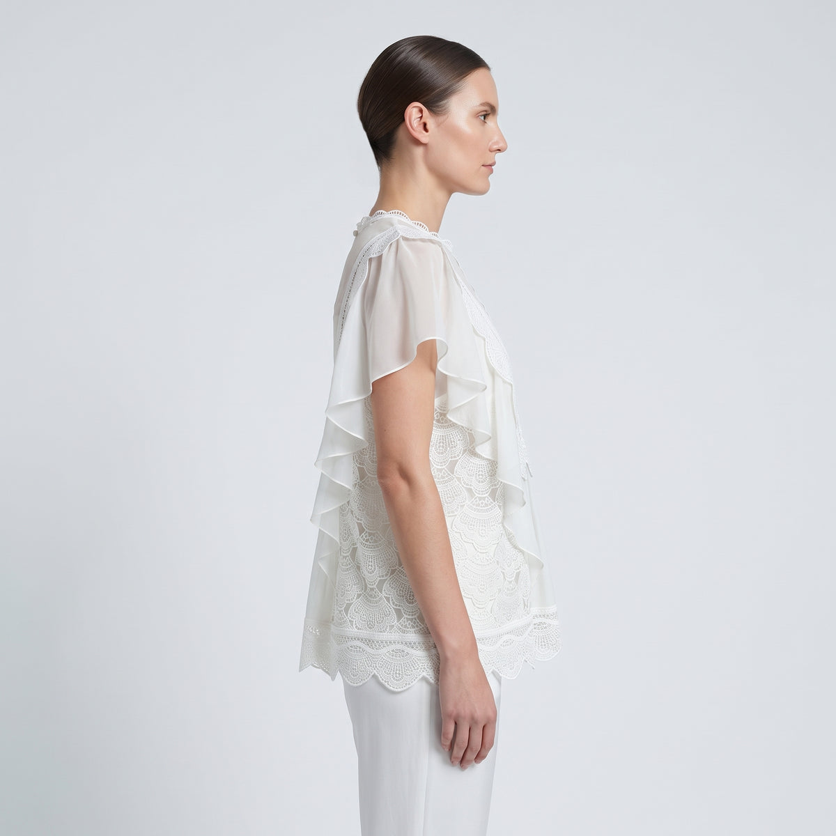 ALBERTA FERRETTI Ruffled Lace Chiffon Blouse - view 4