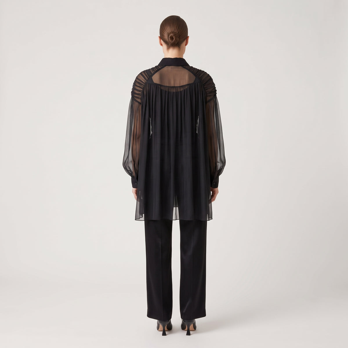 ALBERTA FERRETTI Sheer Ruched Collared Blouse - view 5