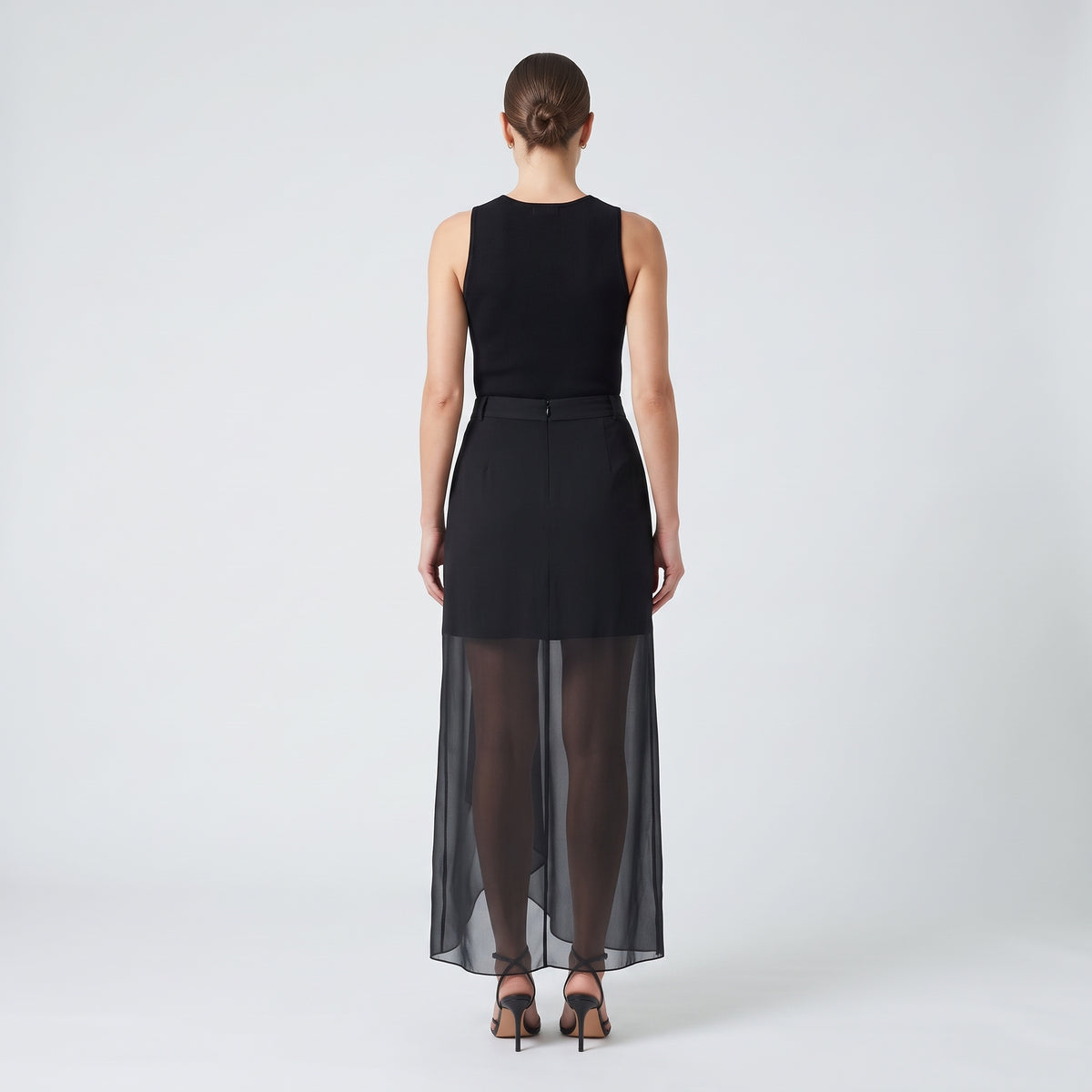 Draped Sheer Overlay Maxi Skirt