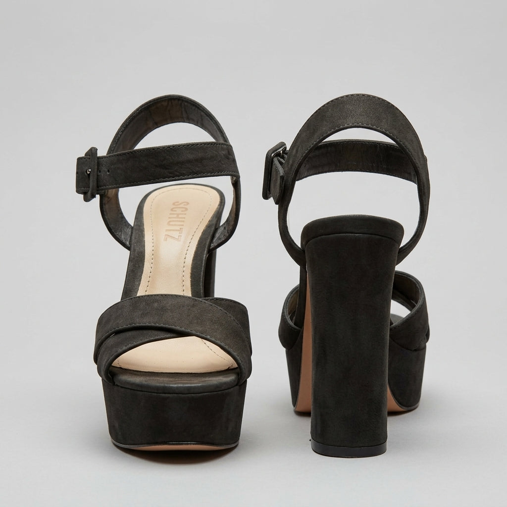 Black Nubuck Platform Sandals