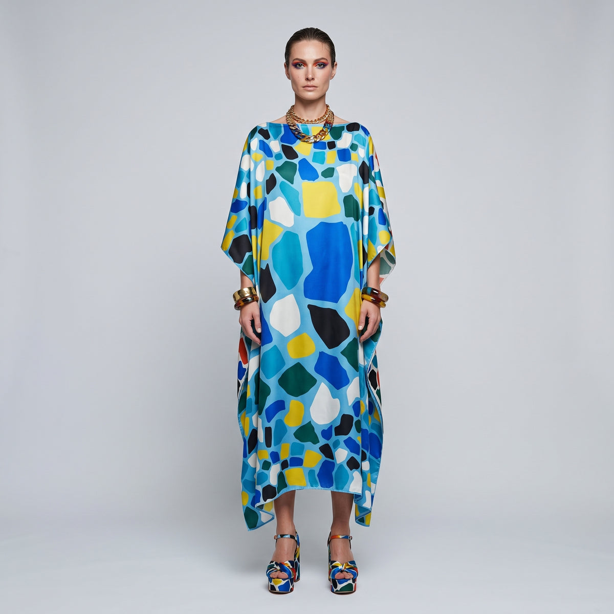 RIANNA NINA Vibrant Mosaic Silk Kaftan Dress - view 3