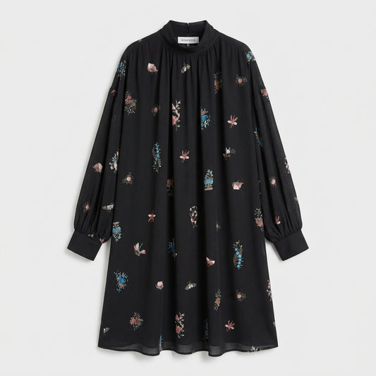 Floral Printed Duchess Silk Dress