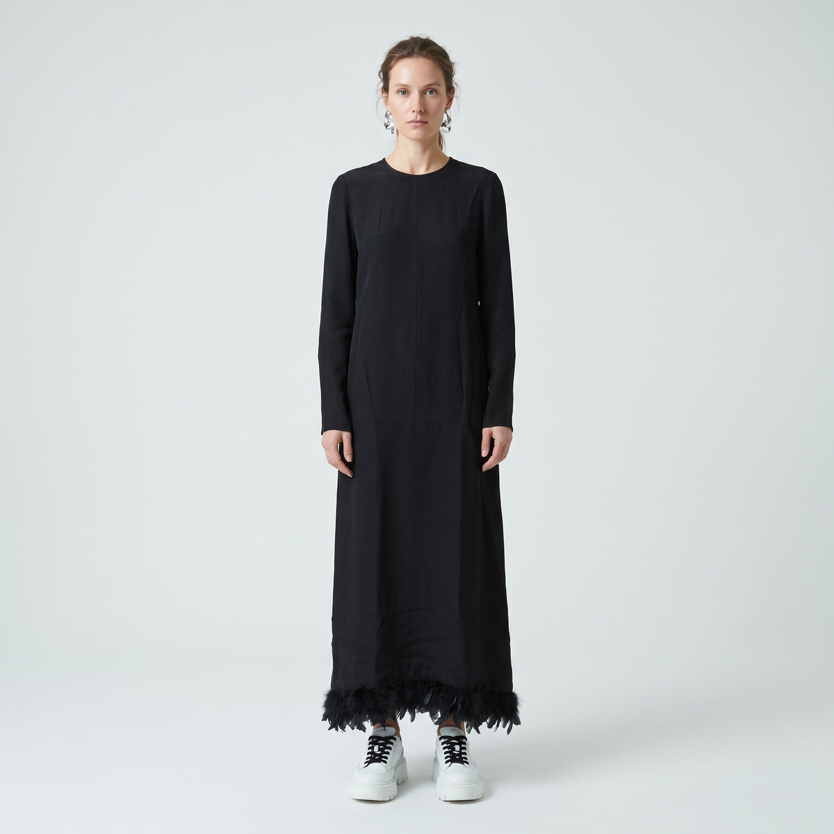 PLAN C Feather Hem Black Midi Dress - view 2