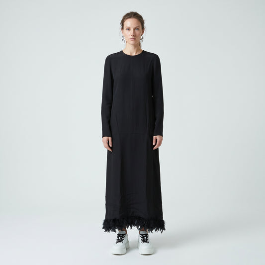 PLAN C Feather Hem Black Midi Dress - view 2