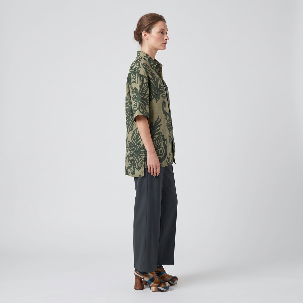Khaki Floral Short Sleeve Shirt