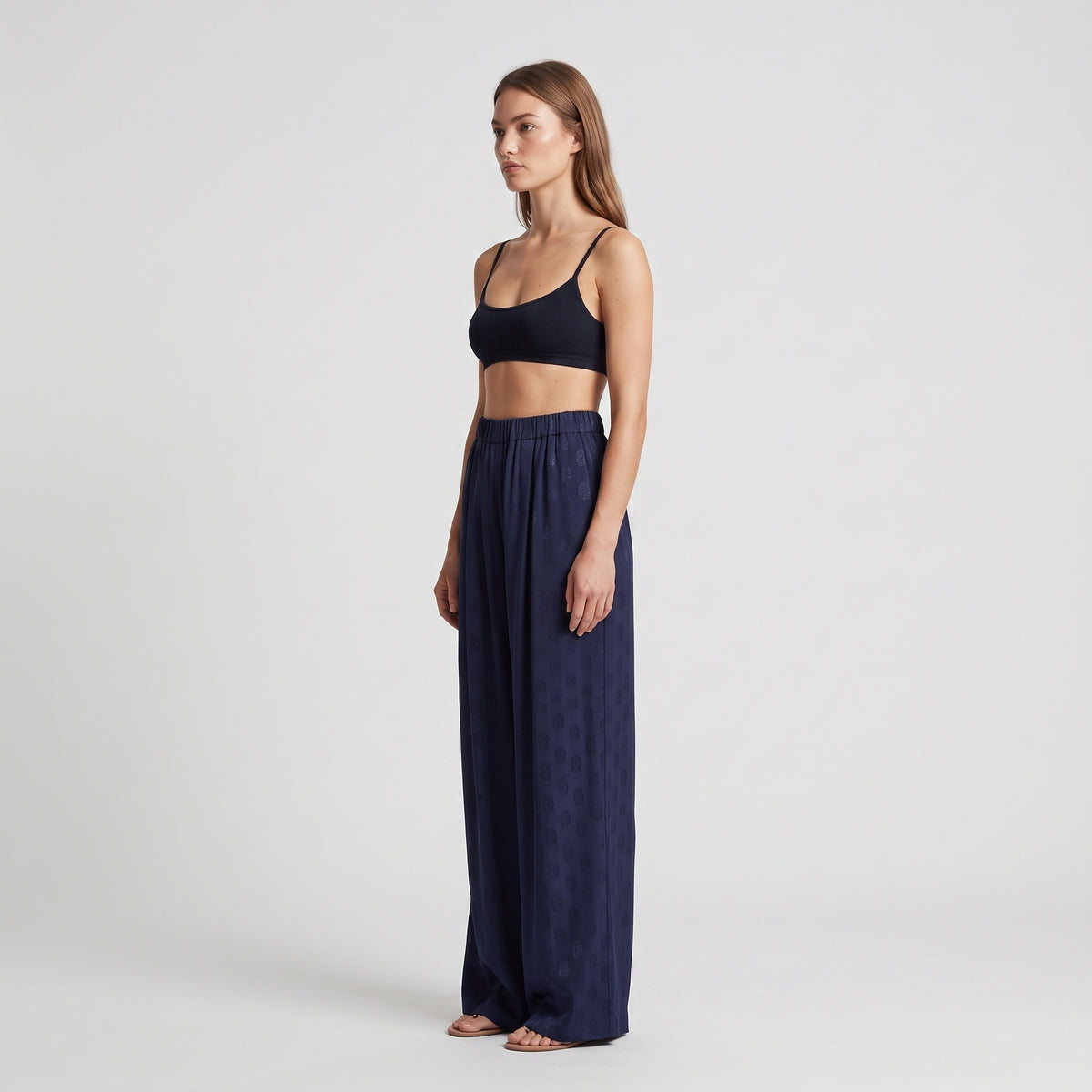 Relaxed Wide Leg Navy Trousers