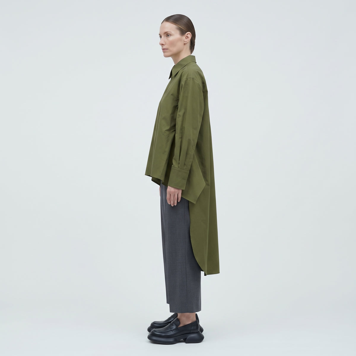 PLAN C Layered Olive Poplin Shirt Dress - view 3
