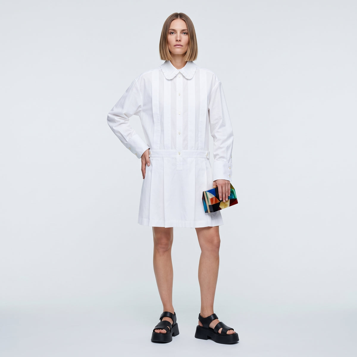 PLAN C White Pleated Cotton Jumpsuit - view 3