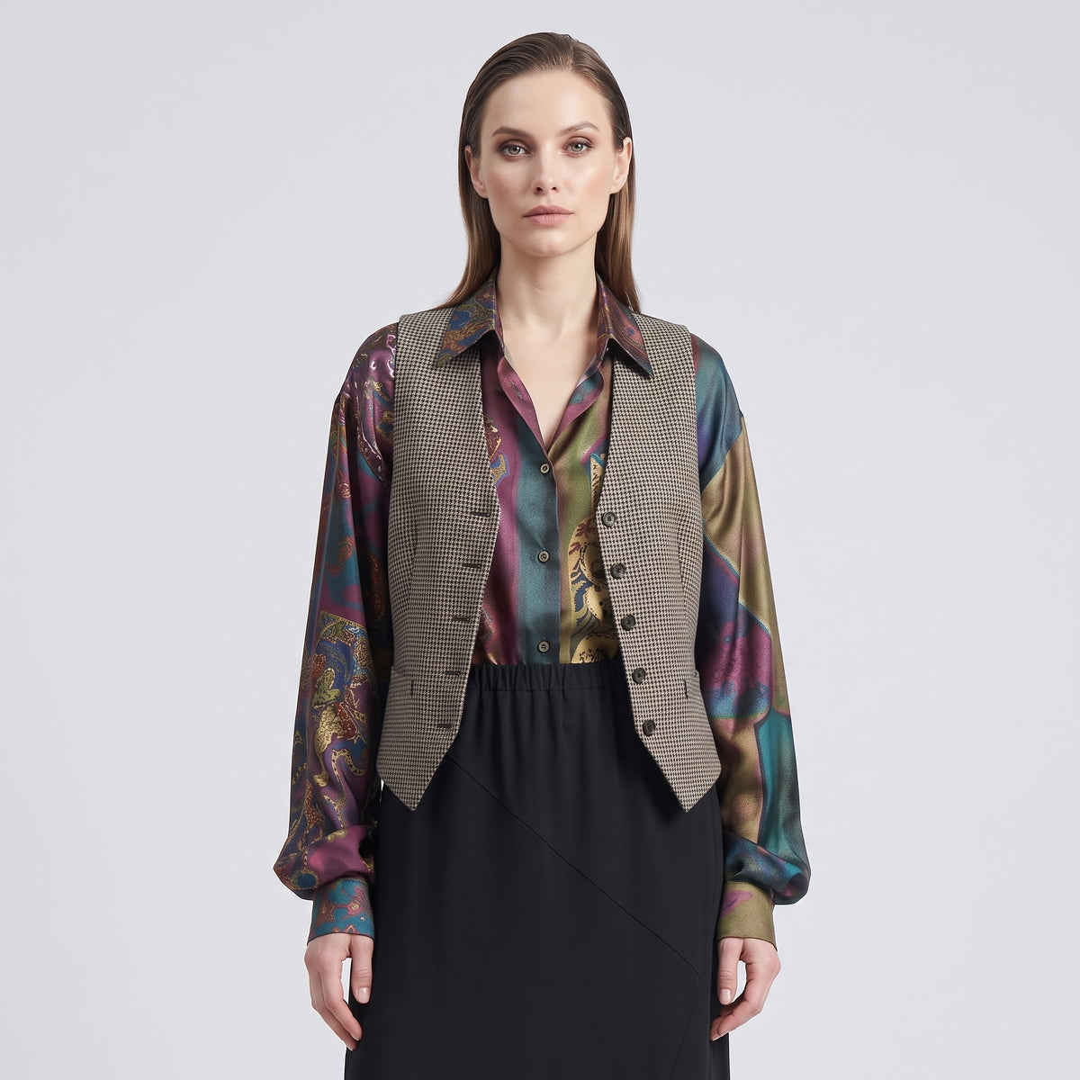 Asymmetric Paneled Midi Skirt