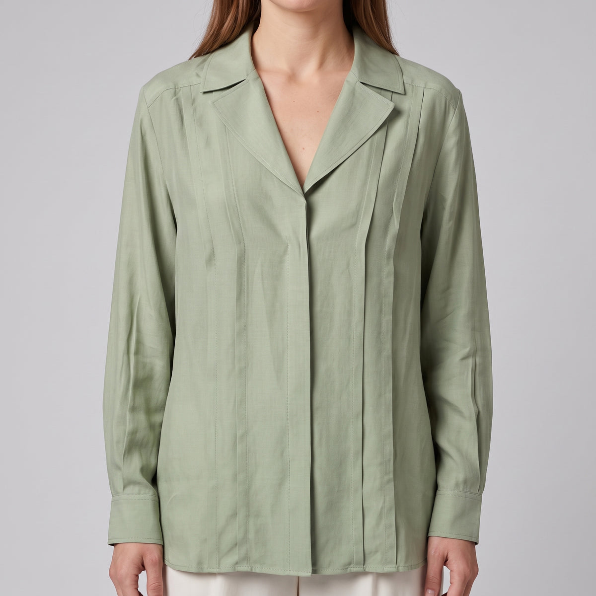 ALBERTA FERRETTI Sage Green Pintuck Lapel Shirt - view 2
