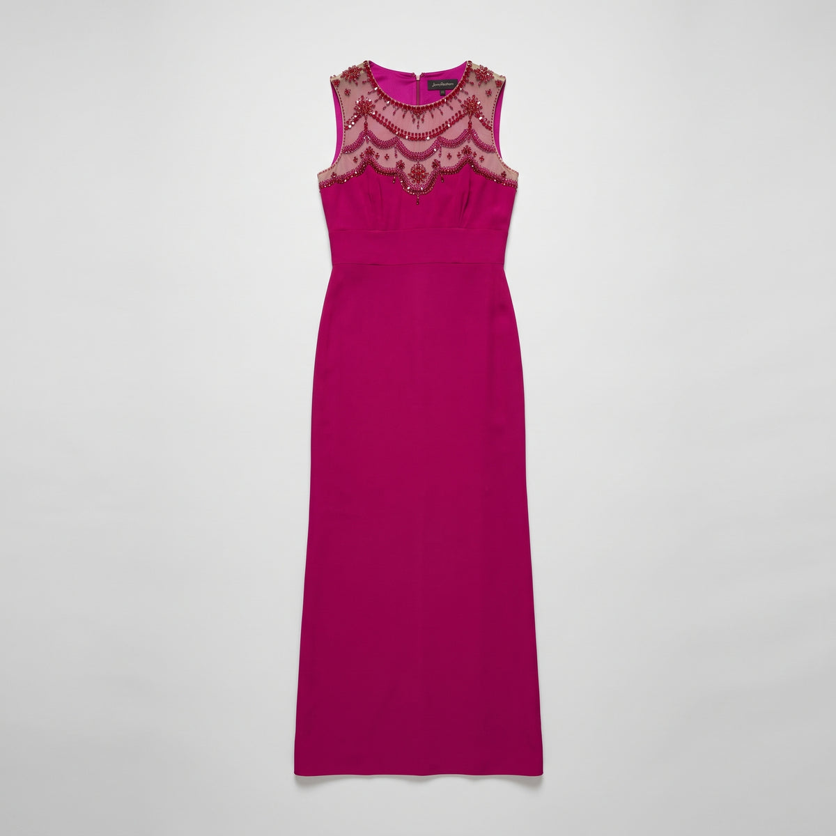 Fuchsia Beaded Illusion Neck Gown