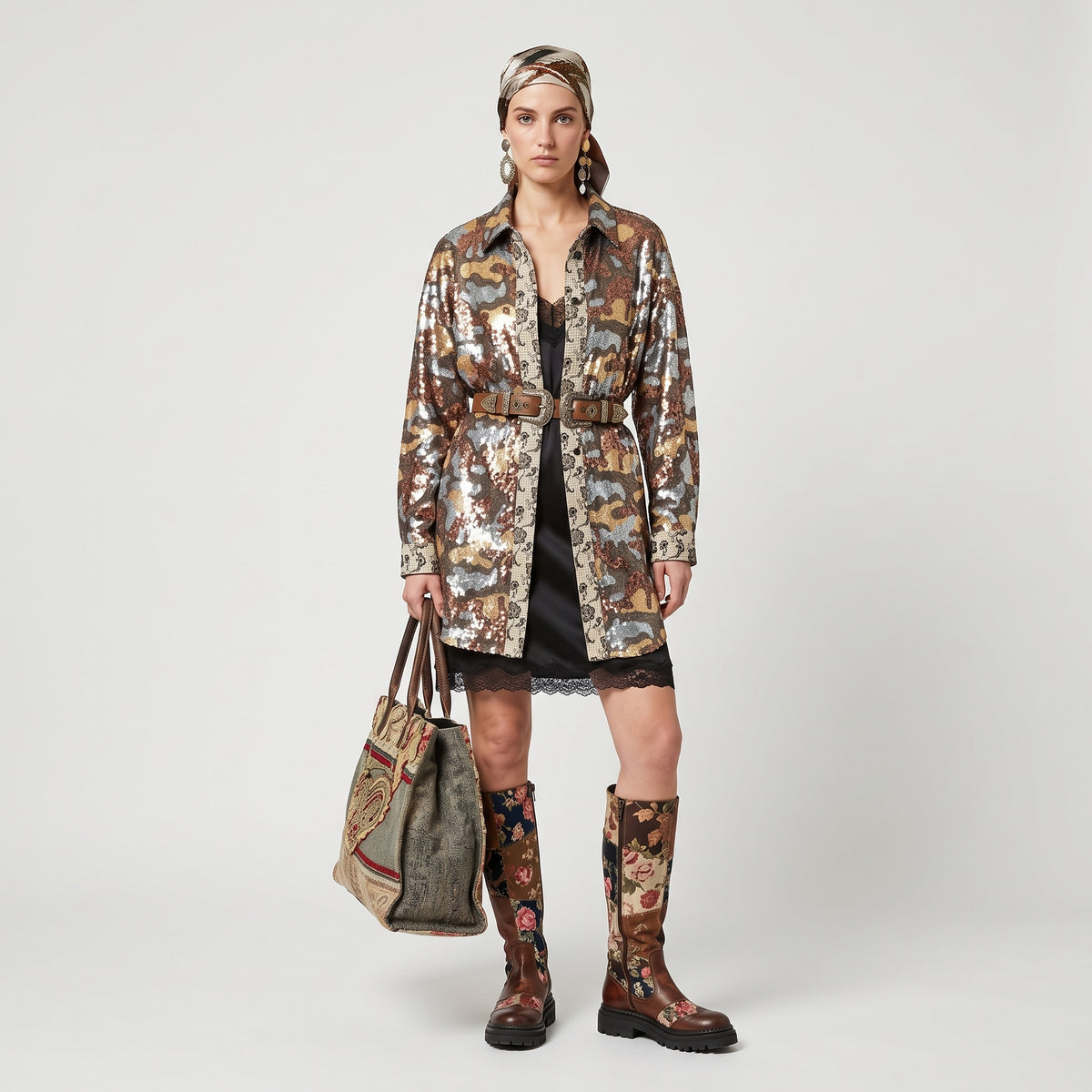 ANTONIO MARRAS Sequined Camouflage Oversized Shirt - view 3