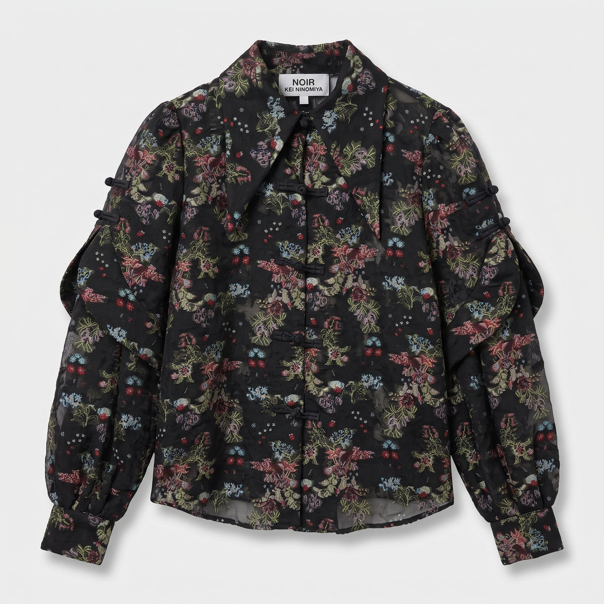 Sheer Floral Toggle Blouse