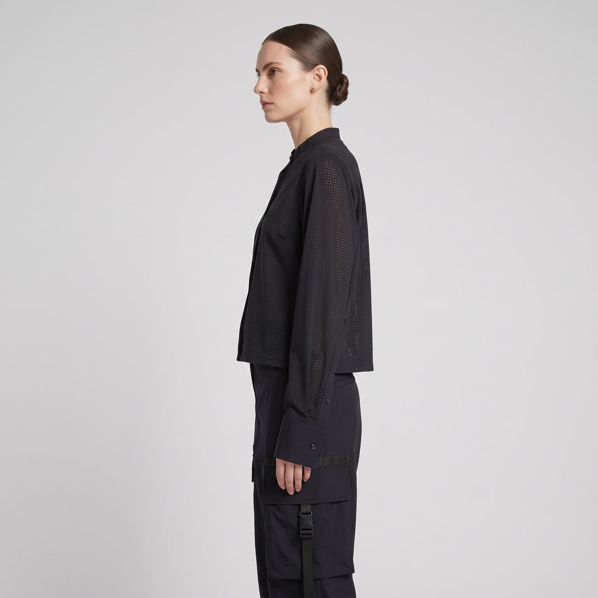 HYKE Black Perforated Band Collar Blouse - view 4