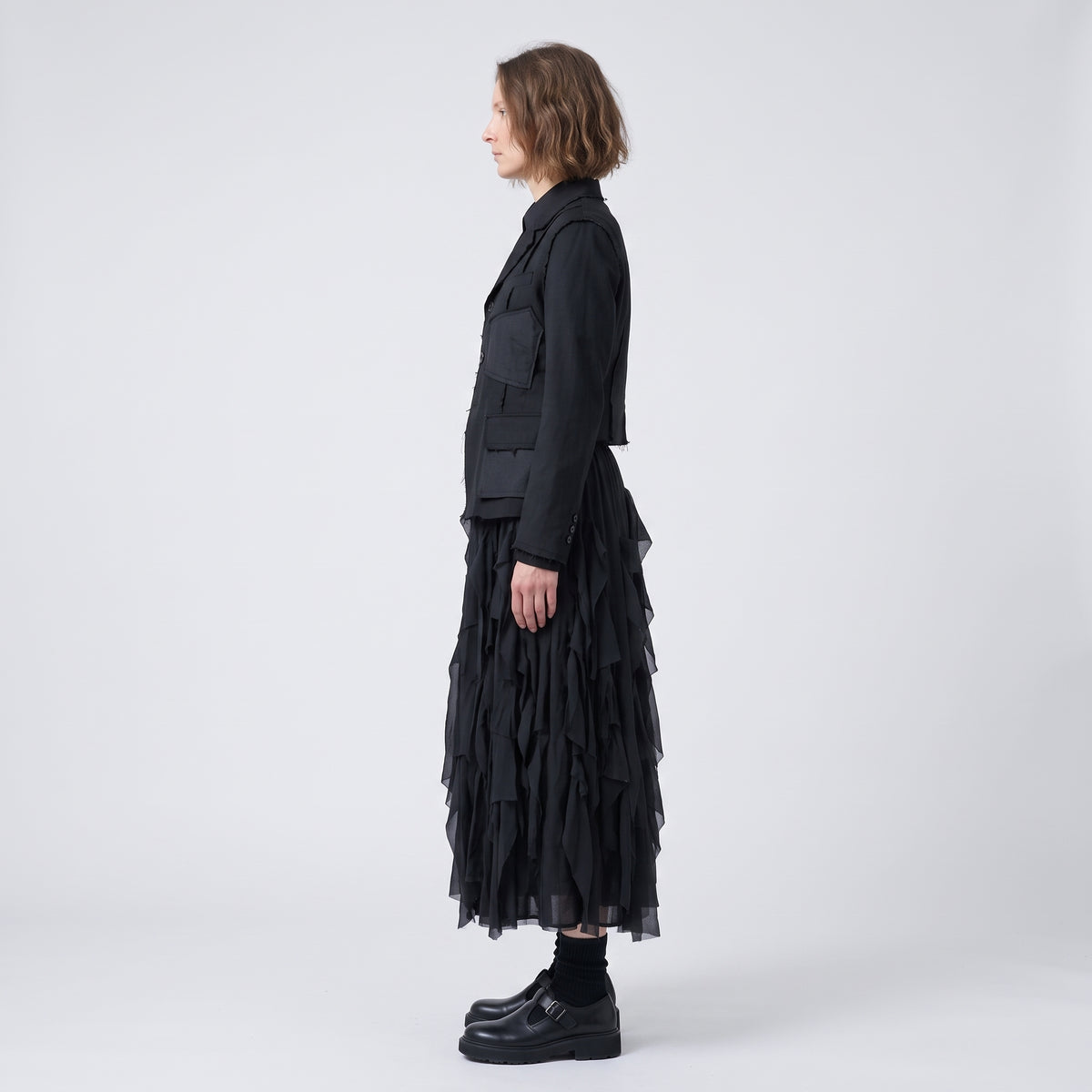 Tiered Ruffled Chiffon Midi Skirt