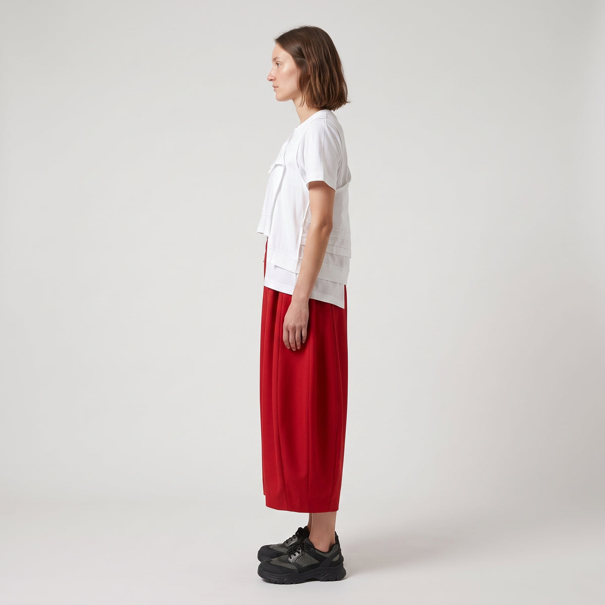 Red Voluminous Draped Trousers