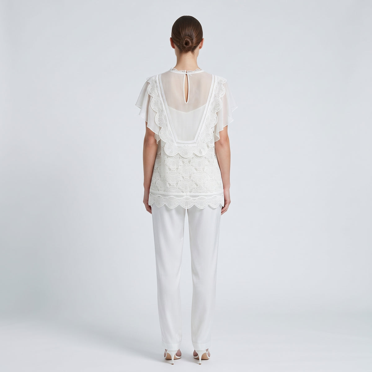 ALBERTA FERRETTI Ruffled Lace Chiffon Blouse - view 5