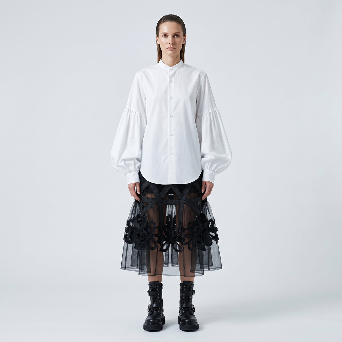 Dramatic Balloon Sleeve White Shirt