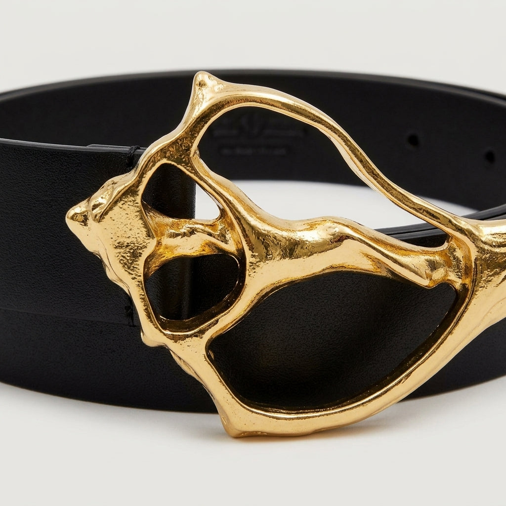 Shell Buckle Wide Leather Belt