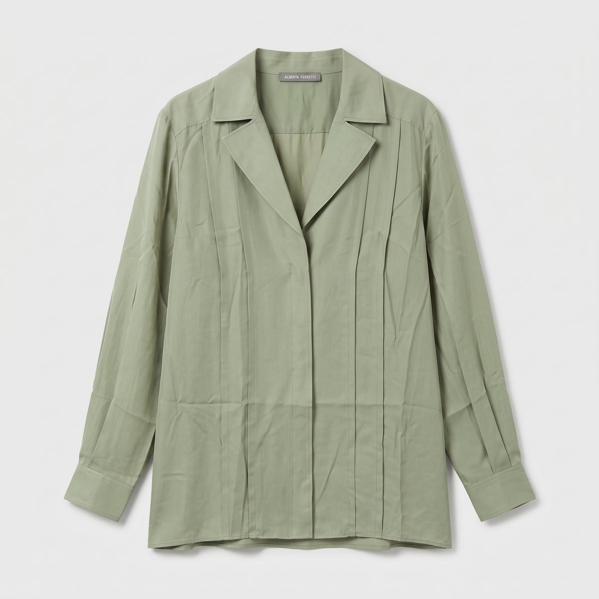ALBERTA FERRETTI Sage Green Pintuck Lapel Shirt