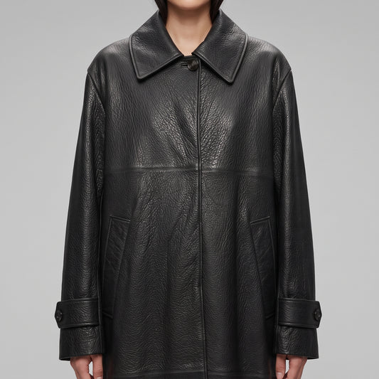 RODEBJER Black Textured Leather Long Coat - view 2